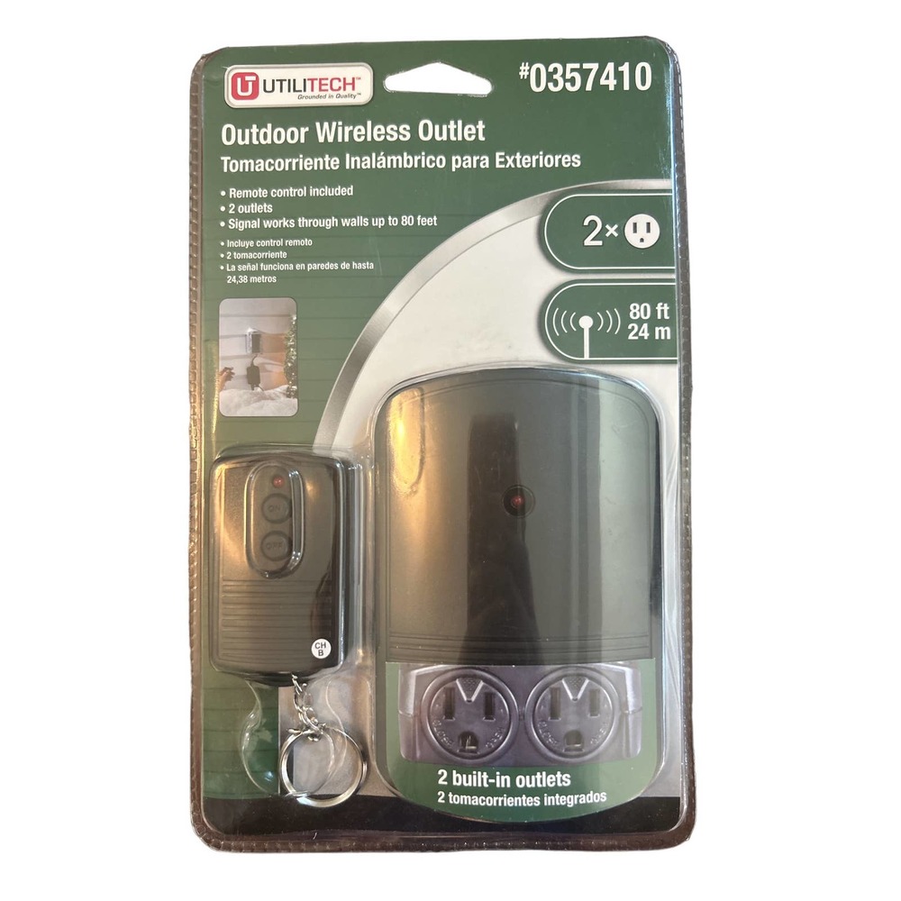 New Utilitech Outdoor Wireless Outlet 0357410 Remote 80ft Range